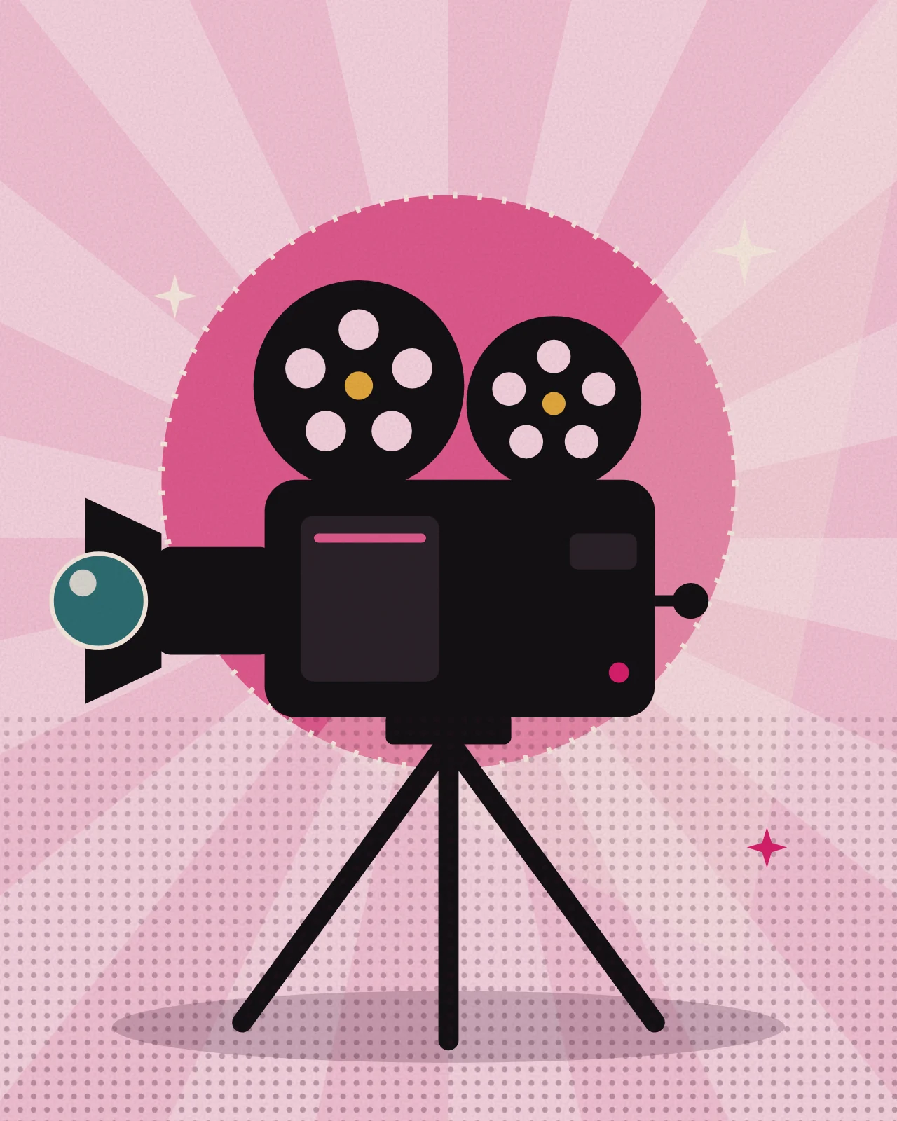 Illustration of a vintage film camera on a tripod