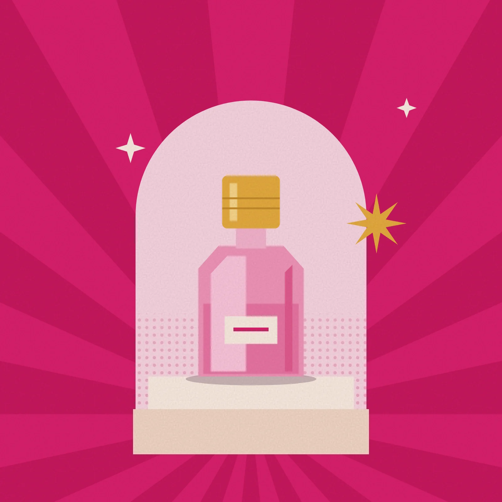 Illustration of a perfume bottle on a pedestal