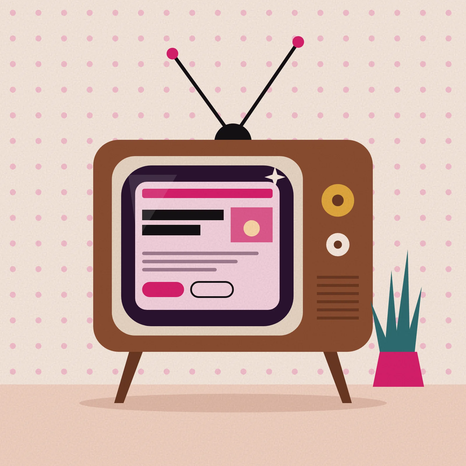Illustration of a retro television showing a website